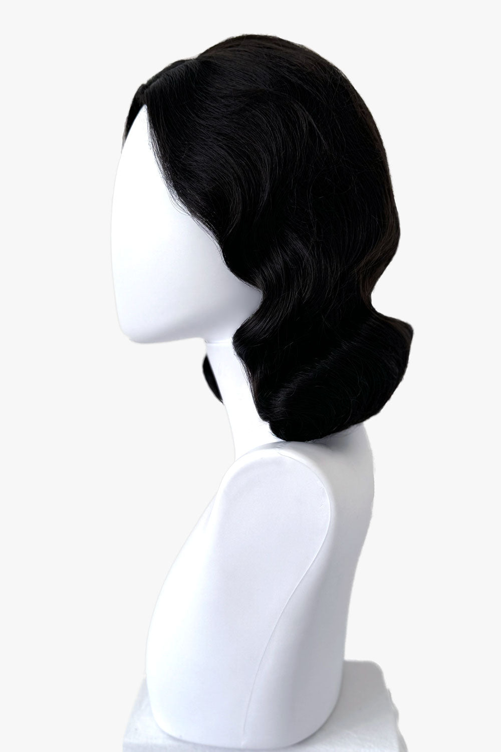 Brown 1940s pinup style wig, with finger waves: Honey dark brown 4