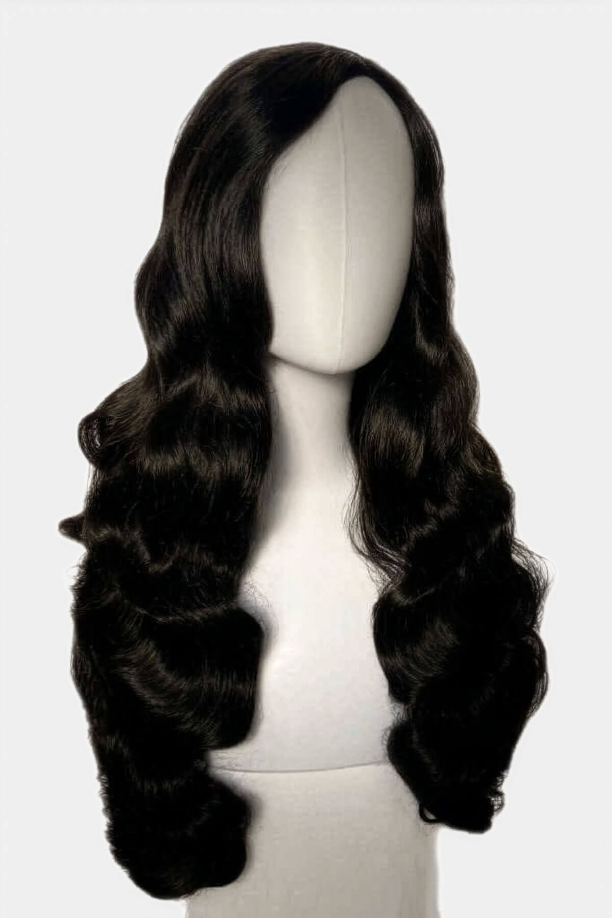 Long black pinup style wig with vintage hollywood waves: Veronica
