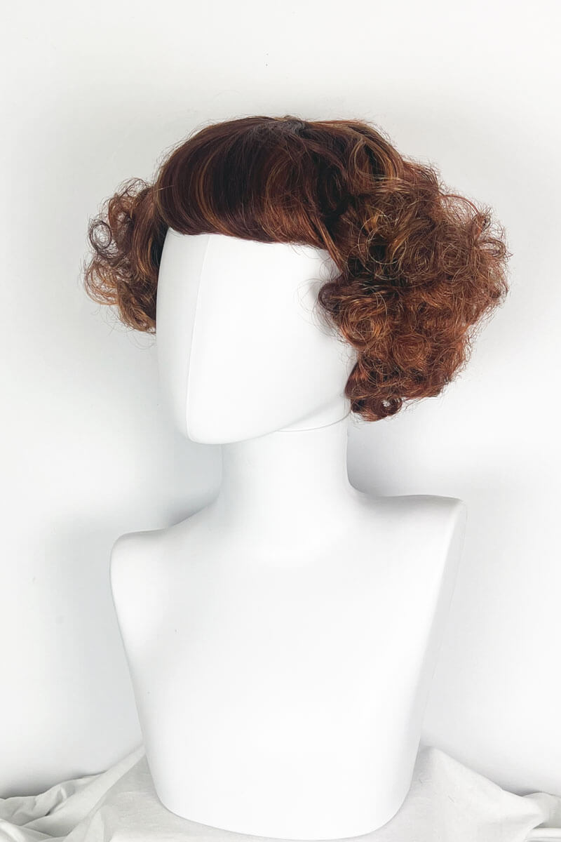 A short red, auburn and blonde mix vintage style wig with waves: Solana Auburn BO