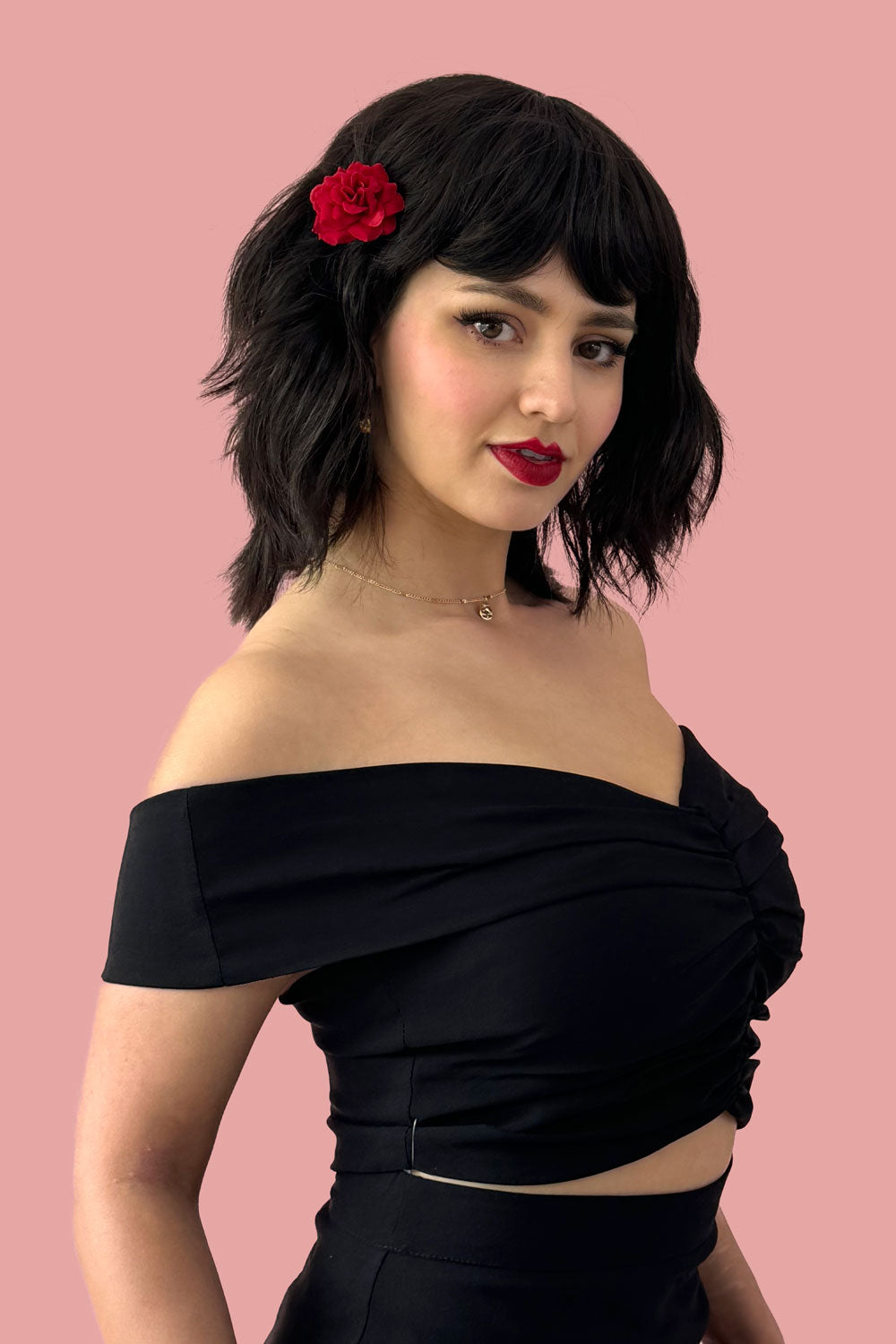 Long dark brown bob wig (LOB) with textured waves: Anais