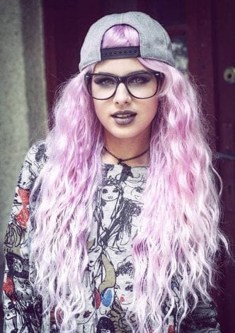 Crimped pink wig, long, in two colour pink ombre: Peony