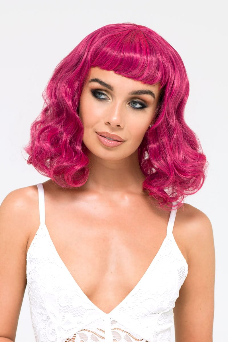 Black and pink pinup wig, curled with a short fringe: Billie AnnabellesWigs