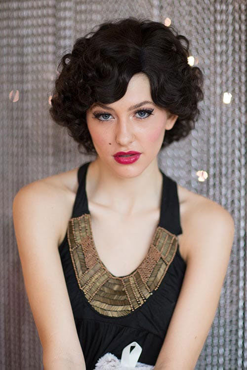 Brown 1920s 1930s style wig, short retro style with finger waves: Cecelia dark brown 4