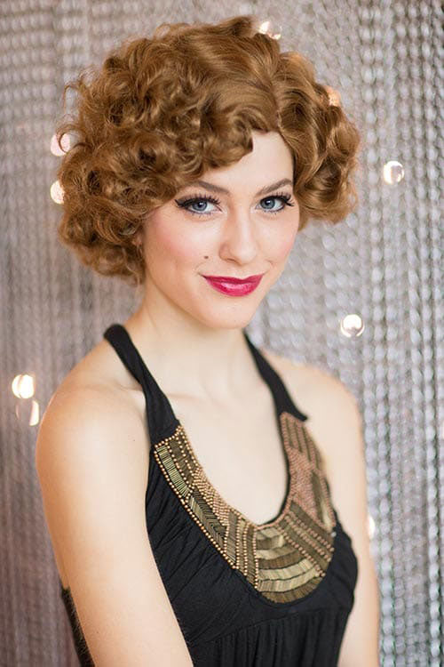 Brown 1920s 1930s style wig, short retro style with finger waves: Cecelia light brown 12