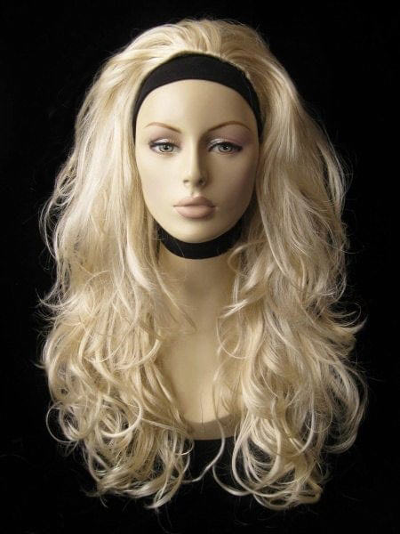 Long blonde 3/4 hairpiece (half wig), big loose curls: Zara creamy blonde 613